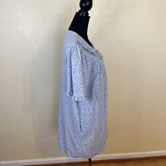 Simply Basic Blue Floral Housedress 2X Vintage Full Button Mumu Knee Length - Picture 6 of 10